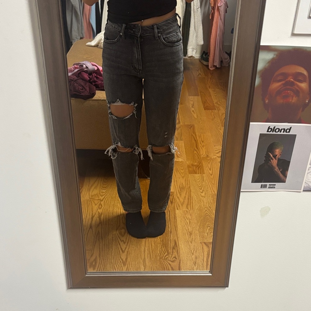 PacSun Charcoal Distressed Women's Straight Leg Jeans
